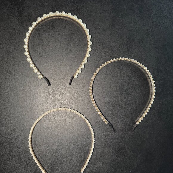 Set of 3 Faux Pearl and gold Beaded Hair Hoop - 358 - Picture 2 of 6